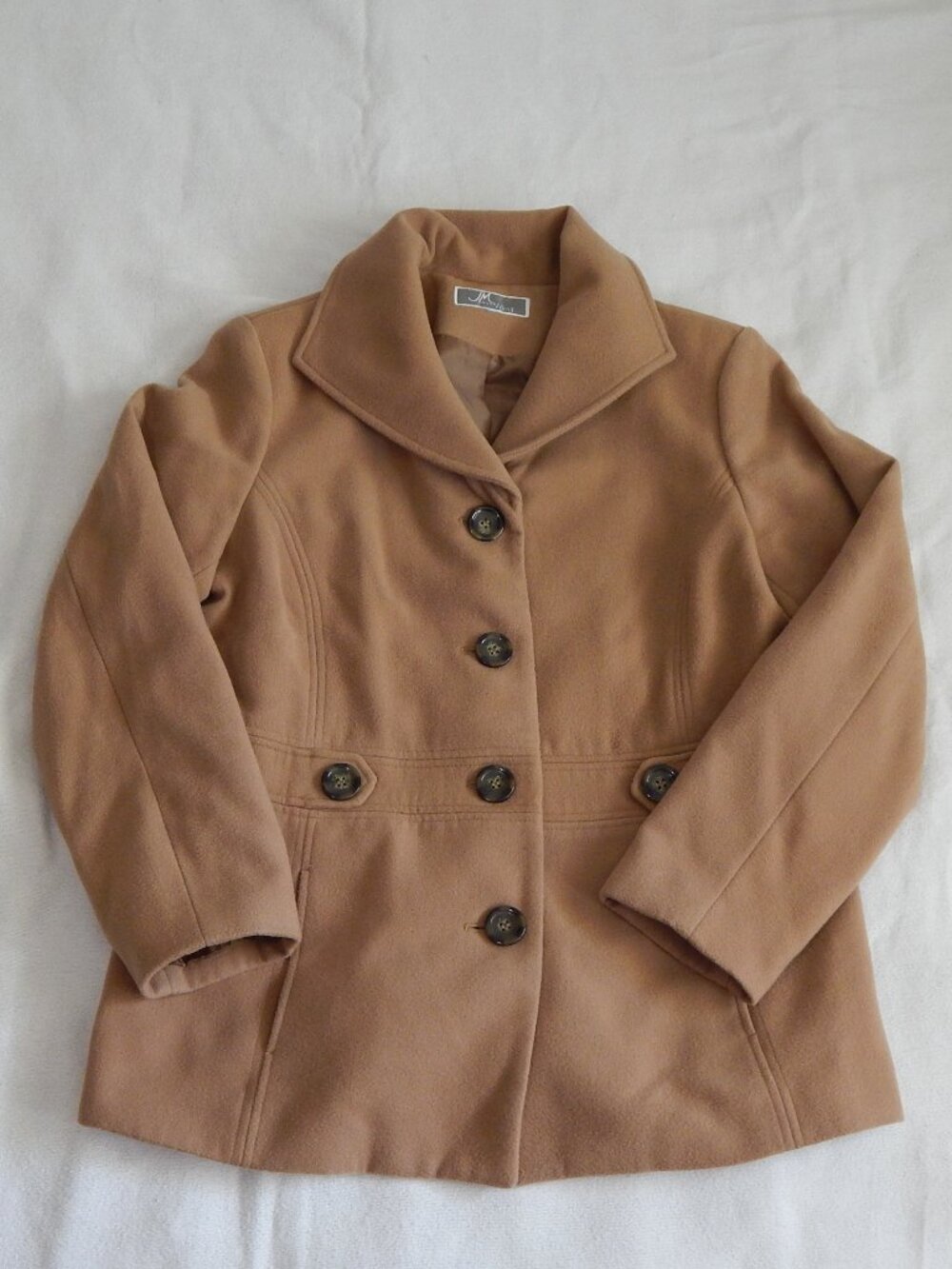 JM Collection Wool-Blend Jacket - Women's Size Petite M Tan Peacoat